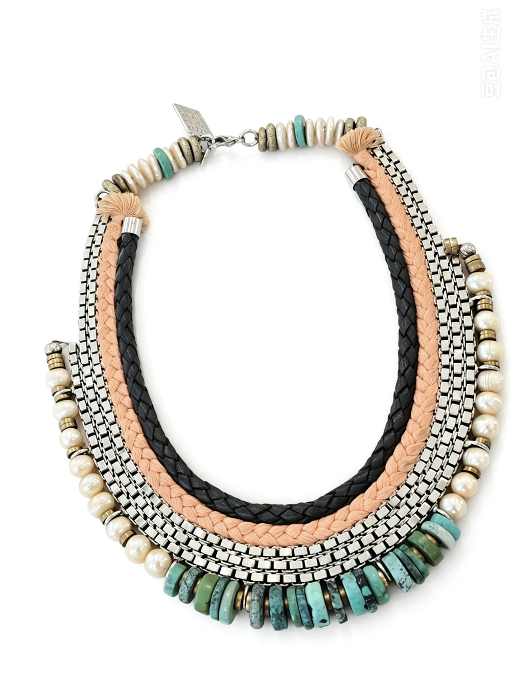 Lizzie Fortunato Multi-Strand Peach and Black Rope Bracelet with Pearls